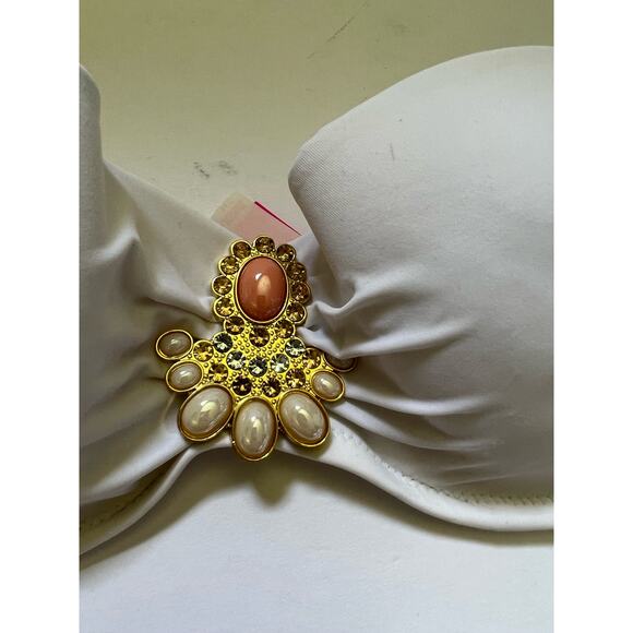 Victoria's Secret Women's Strapless Jeweled Embellished Bikini Top White SZ 34C - Picture 2 of 10